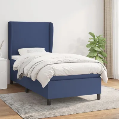 cadre de lit avec matelas Bleu 90x200 cm Tissu