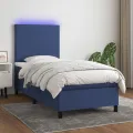 cadre de lit avec matelas et LED Bleu 90x190cm Tissu