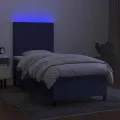 cadre de lit avec matelas et LED Bleu 90x190cm Tissu
