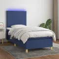 cadre de lit avec matelas et LED Bleu 90x200cm Tissu