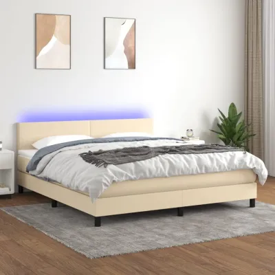 cadre de lit avec matelas LED Crème 160x200 cm Tissu