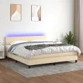 cadre de lit avec matelas LED Crème 160x200 cm Tissu