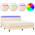 cadre de lit avec matelas LED Crème 160x200 cm Tissu