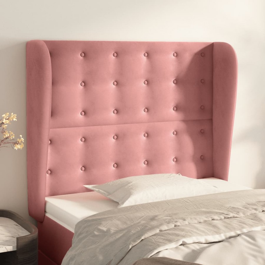 Tête de lit avec oreilles Rose 103x23x118/128 cm Velours