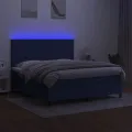 cadre de lit et matelas et LED Bleu 160x200 cm Tissu