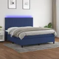 cadre de lit et matelas et LED Bleu 180x200 cm Tissu