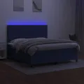 cadre de lit et matelas et LED Bleu 180x200 cm Tissu
