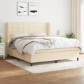 cadre de lit avec matelas Crème 180x200 cm Tissu