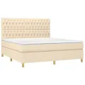 cadre de lit et matelas et LED Crème 180x200cm Tissu