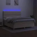 cadre de lit et matelas et LED Crème 180x200cm Tissu