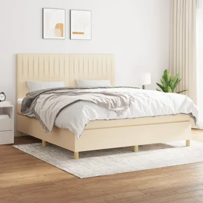 cadre de lit avec matelas Crème 180x200 cm Tissu
