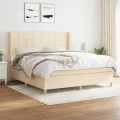 cadre de lit avec matelas Crème 180x200 cm Tissu