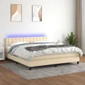 cadre de lit avec matelas LED Crème 160x200 cm Tissu