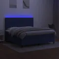 cadre de lit et matelas et LED Bleu 160x200 cm Tissu