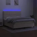 cadre de lit et matelas et LED Crème 180x200cm Tissu