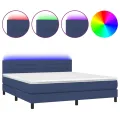 cadre de lit avec matelas LED Bleu 160x200 cm Tissu