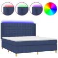 cadre de lit matelas et LED Bleu 160x200 cm Tissu
