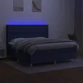 cadre de lit matelas et LED Bleu 160x200 cm Tissu