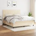 cadre de lit avec matelas Crème 180x200 cm Tissu