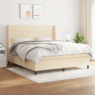 cadre de lit avec matelas Crème 180x200 cm Tissu