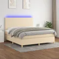 cadre de lit et matelas et LED Crème 180x200cm Tissu