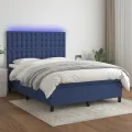 cadre de lit et matelas et LED Bleu 140x190 cm Tissu