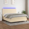 cadre de lit et matelas et LED Crème 180x200cm Tissu