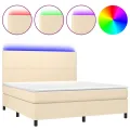 cadre de lit et matelas et LED Crème 180x200cm Tissu