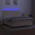 cadre de lit et matelas et LED Crème 180x200cm Tissu