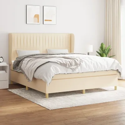 cadre de lit avec matelas Crème 180x200 cm Tissu