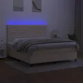 cadre de lit et matelas et LED Crème 160x200cm Tissu