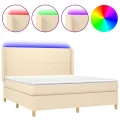cadre de lit matelas et LED Crème 180x200 cm Tissu