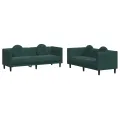 Ensemble de canapés 2 pcs avec coussins vert foncé velours