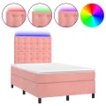 cadre de lit et matelas LED rose 120x190 cm velours