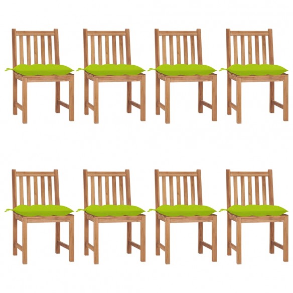 Chaises de jardin 8 pcs avec coussins Bois de teck massif