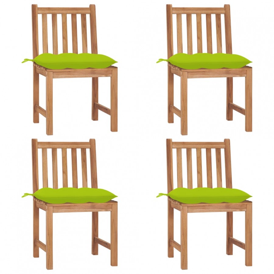 Chaises de jardin 4 pcs avec coussins Bois de teck massif