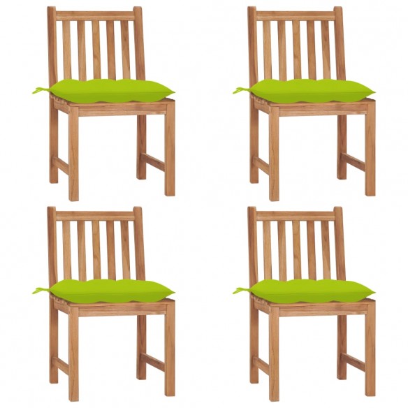 Chaises de jardin 4 pcs avec coussins Bois de teck massif