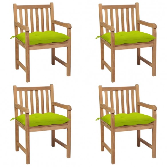 Chaises de jardin 4 pcs avec coussins vert vif Teck solide