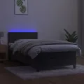 cadre de lit et matelas et LED Gris foncé 90x200cm