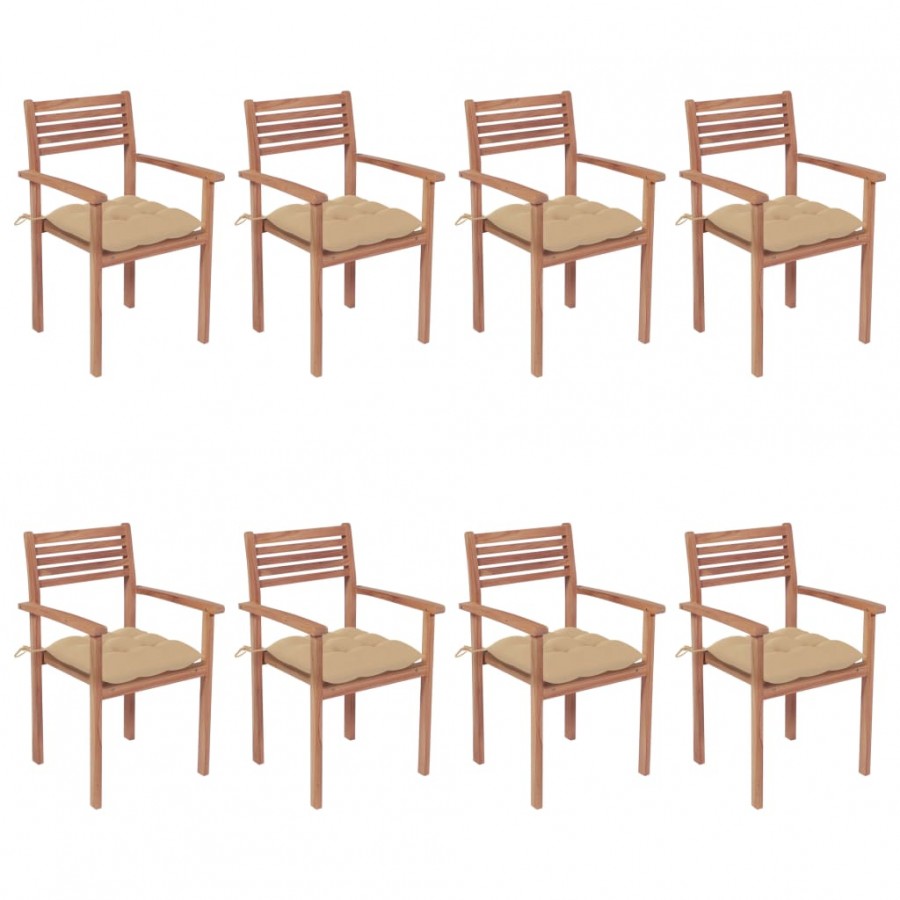 Chaises de jardin empilables avec coussins 8 pcs Teck solide