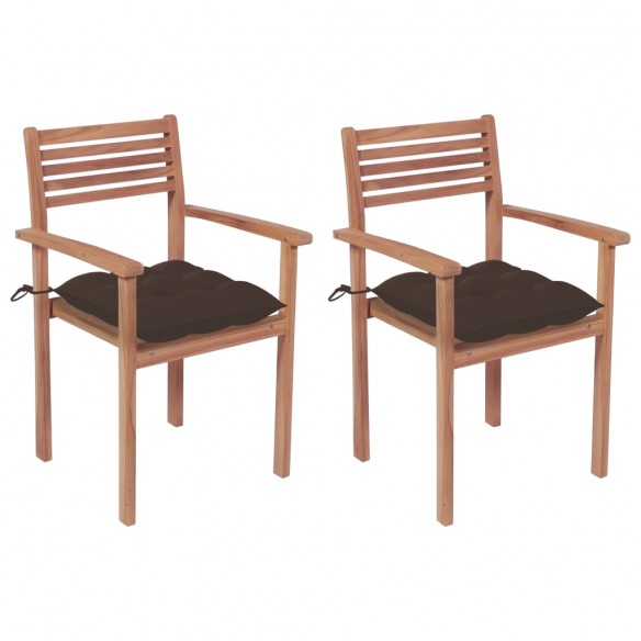 Chaises de jardin 2 pcs avec coussins taupe Bois de teck massif