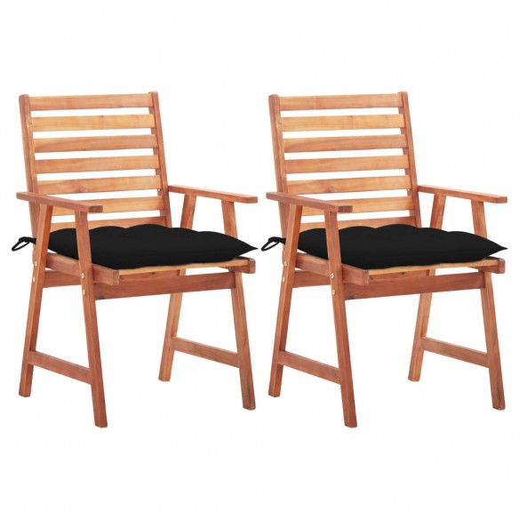 Chaises à dîner d'extérieur 2 pcs avec coussins Acacia massif