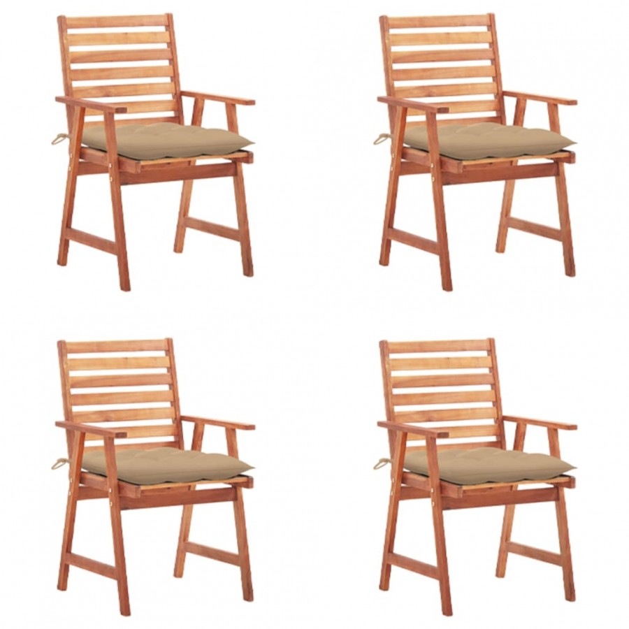 Chaises à dîner d'extérieur 4 pcs avec coussins Acacia massif