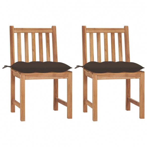 Chaises de jardin 2 pcs avec coussins Bois de teck massif