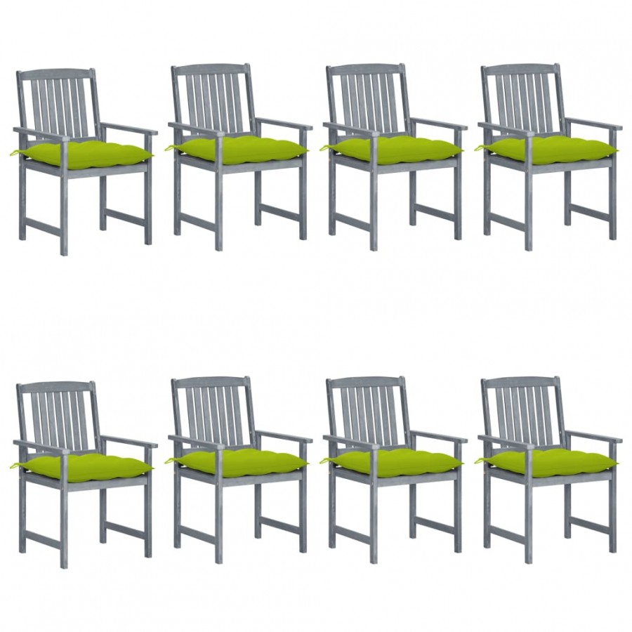 Chaises de jardin avec coussins 8 pcs Bois d'acacia solide Gris