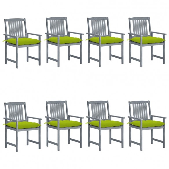 Chaises de jardin avec coussins 8 pcs Bois d'acacia solide Gris