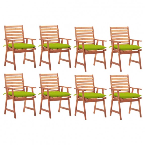 Chaises à dîner d'extérieur 8 pcs avec coussins Acacia massif