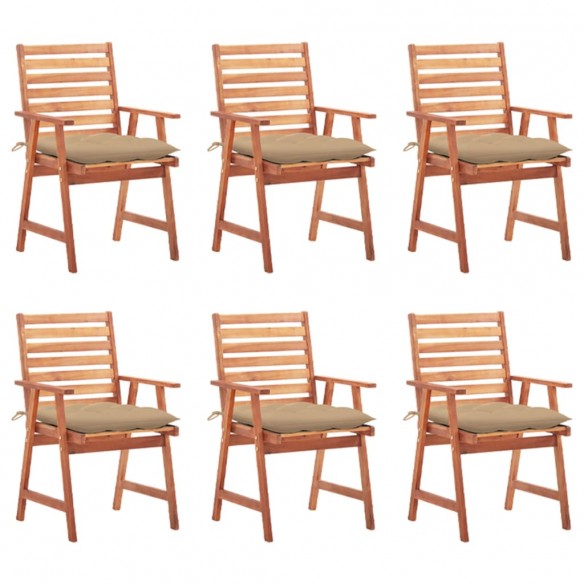 Chaises à dîner d'extérieur 6 pcs avec coussins Acacia massif