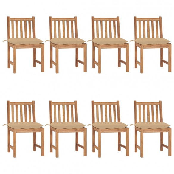 Chaises de jardin 8 pcs avec coussins Bois de teck massif