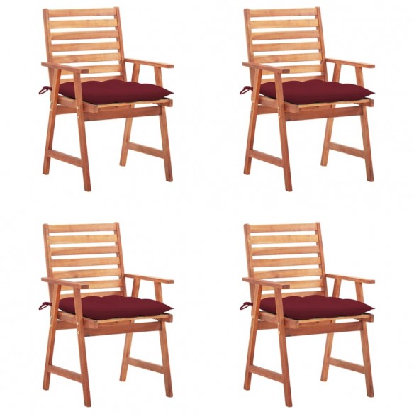 Chaises à dîner d'extérieur 4 pcs avec coussins Acacia massif